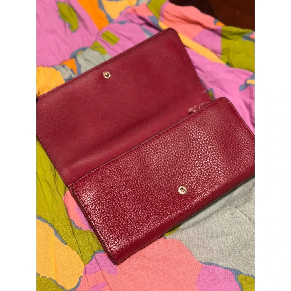 Michael Kors Fulton Flap Continental Wallet Merlot Pebbled Leather Gold Logo